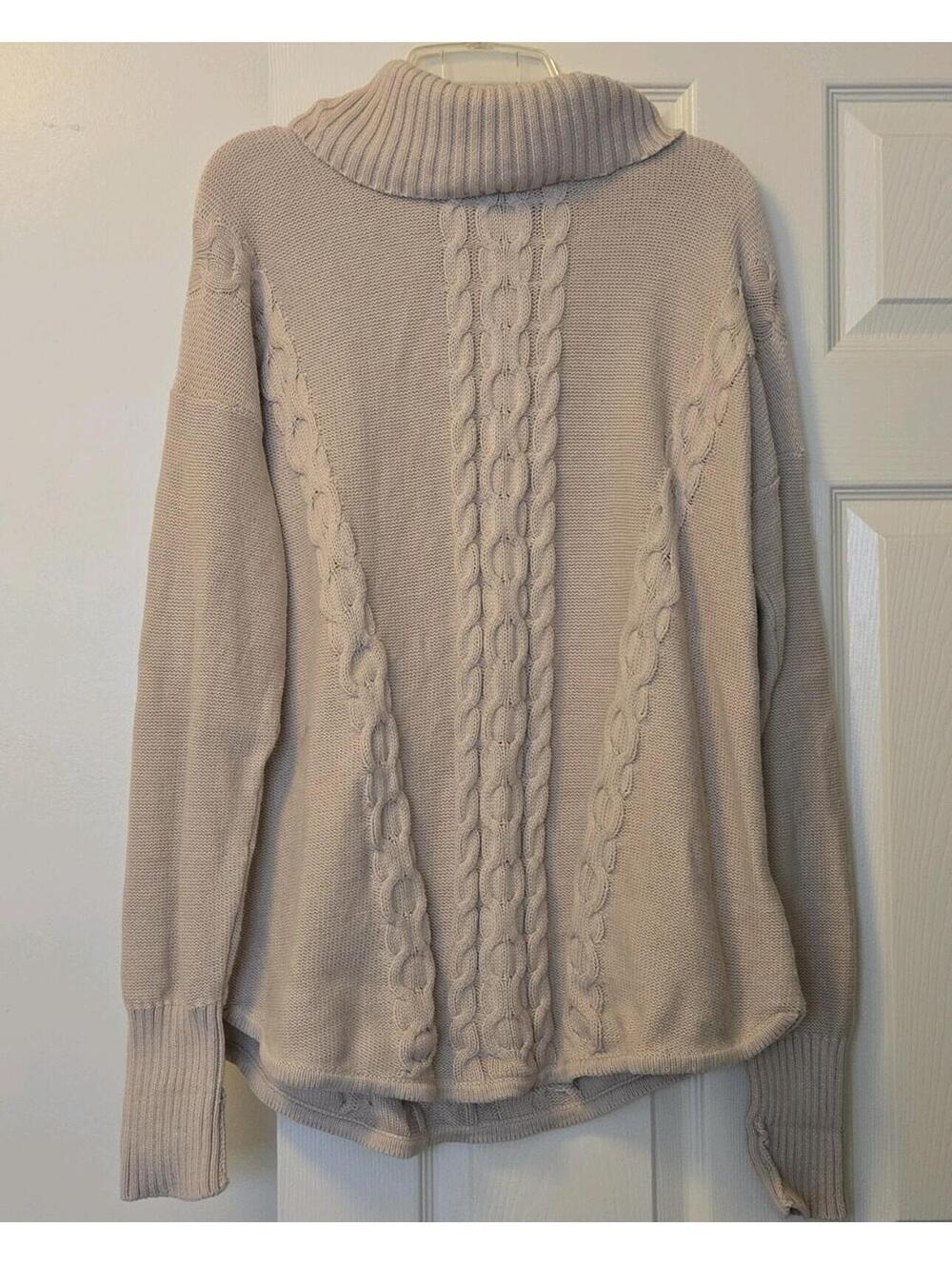 L.L.Bean Fisherman Cable-Knit Turtleneck Pullover Sweater Beige XL Women Cotton